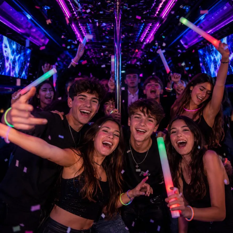 Fiesta de adolescentes en el bus disco en Santiago